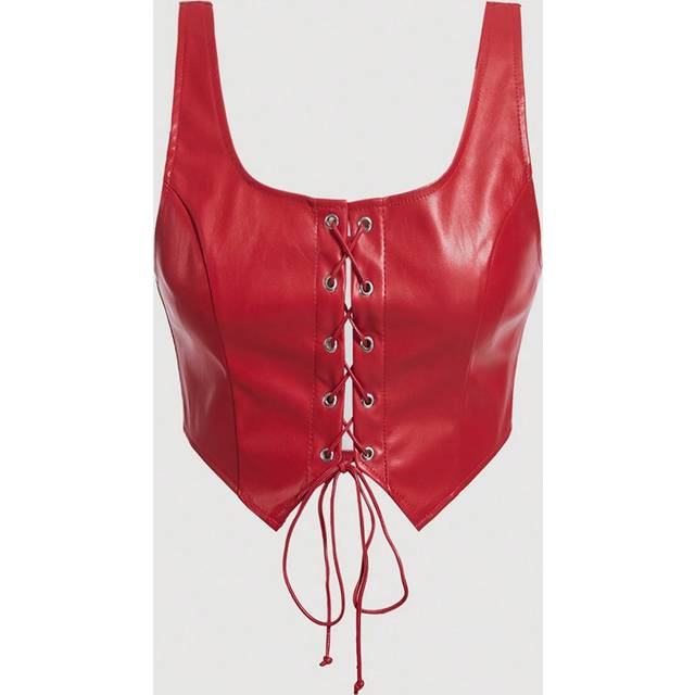SHEIN Lace Up Front PU Leather Tank Top