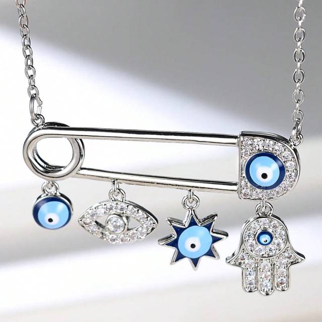 Vanel 1pc Paperclip, Eye & Hand Shaped Pendant Necklace, Novel Paperclip Necklace For Friends And Classmates Gift
