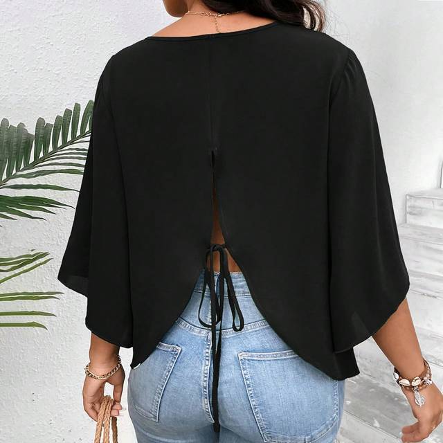 SHEIN Plus Tie Back Butterfly Sleeve Blouse