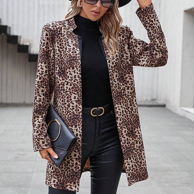 SHEIN Leopard Print Open Front Coat
