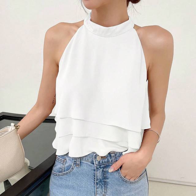 DAZY Women Sleeveless Casual Business Shirt In Solid Color,Sleeveless Tops