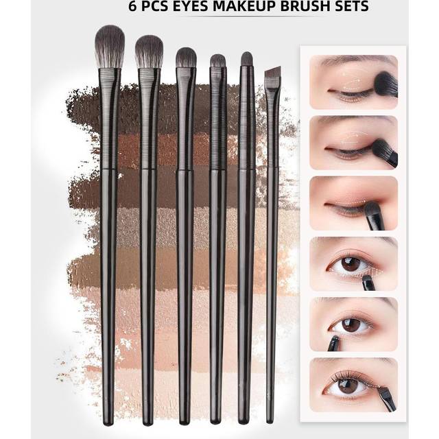 6st mjuk borste Ögonskugga Blending Brush Smudge Brush Eyelinerborste för ögonmakeup - Svart