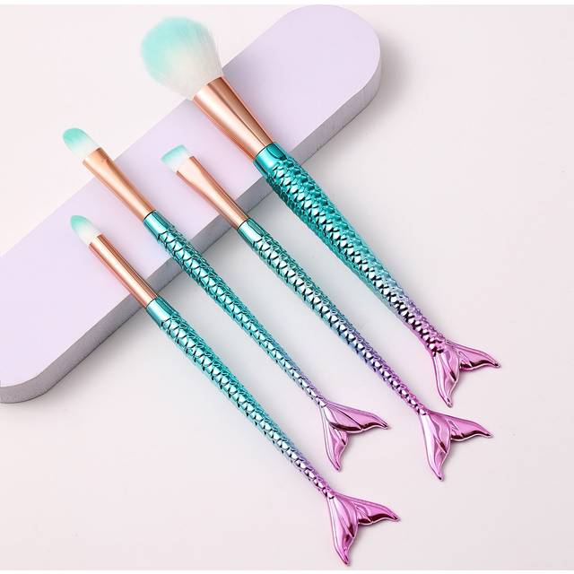 SHEIN 4pcs Fishtail Handle Makeup Brush Set,Premium Synthetic Hair Eyeshadow Blending Brush Sets Cosmetics Tools For Face And Eyes