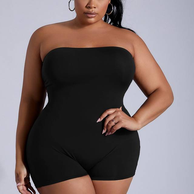 SHEIN Plus Solid Unitard Tube Romper