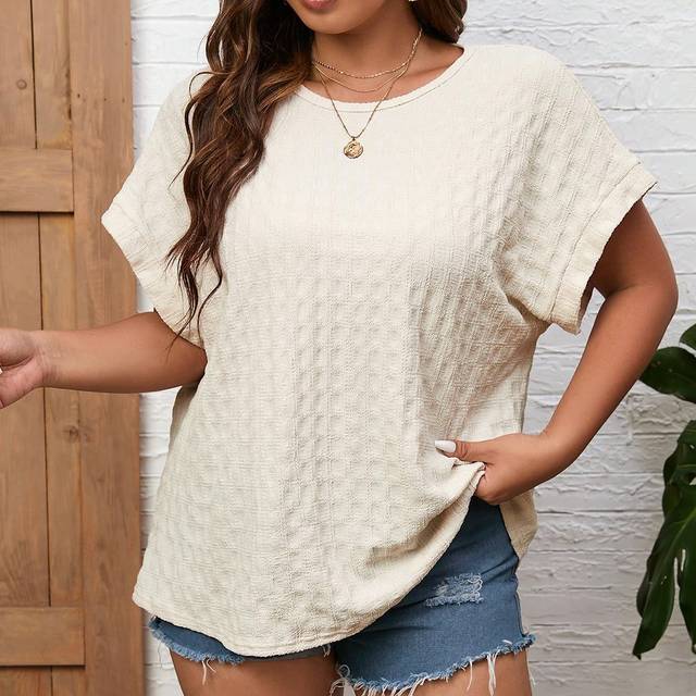 INAWLY Plus Solid Batwing Sleeve Tee