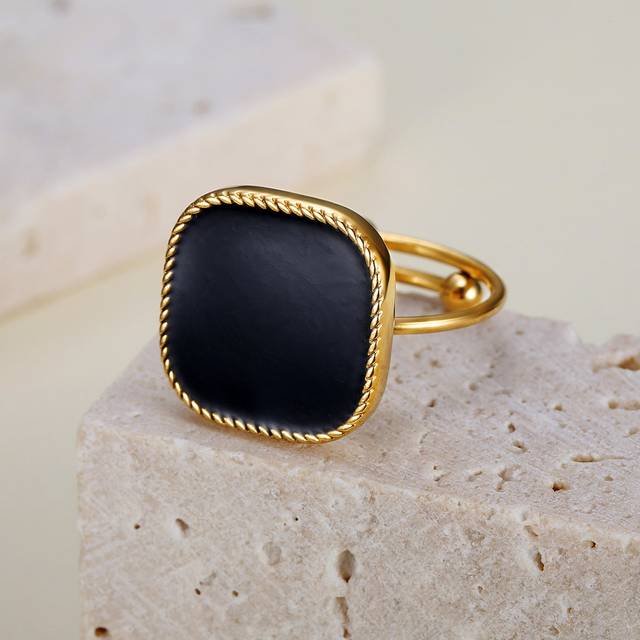 SHEIN 1pc Elegant & Luxurious Square Shaped Flowing Sand Faux Pearl Paste Design Open Adjustable Stainless Steel Women&#39;s Ring, Engagement Ring/Wedding Gift
