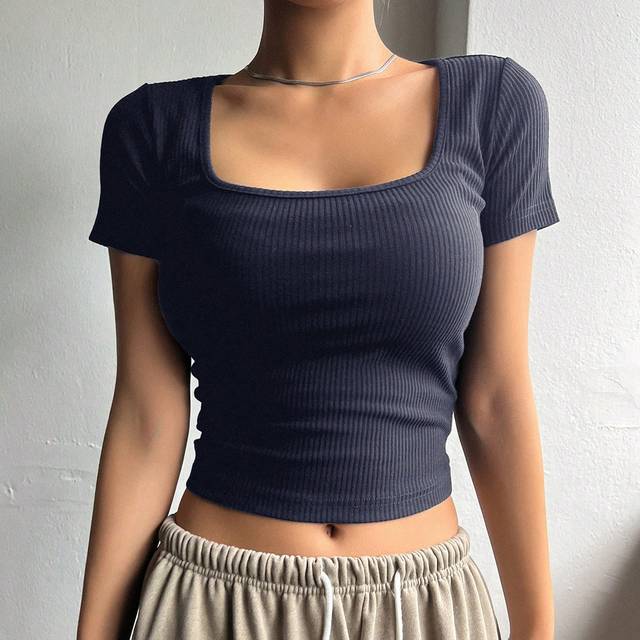 DAZY Square Neck Ribbed Knit Crop Tee