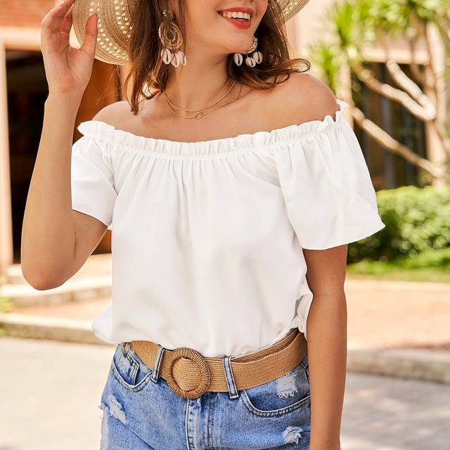 SHEIN Off Shoulder Frill Trim Blouse