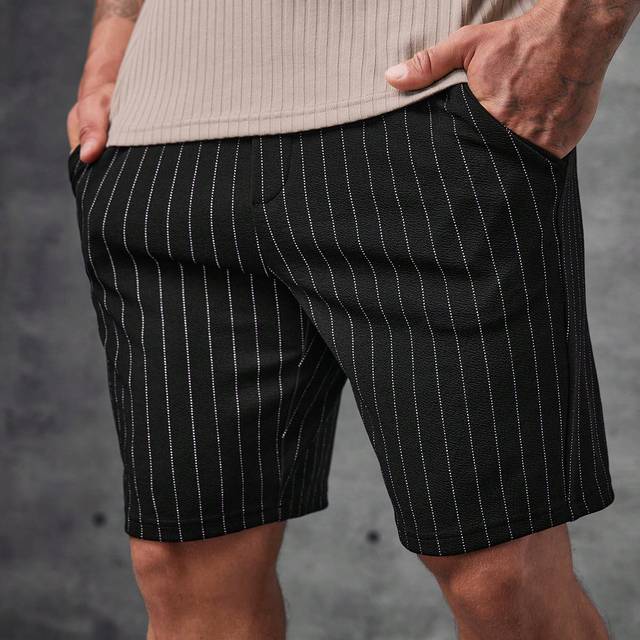 Manfinity Men&#39;s Striped Knitted Shorts Sweat Plain Black Urban Casual