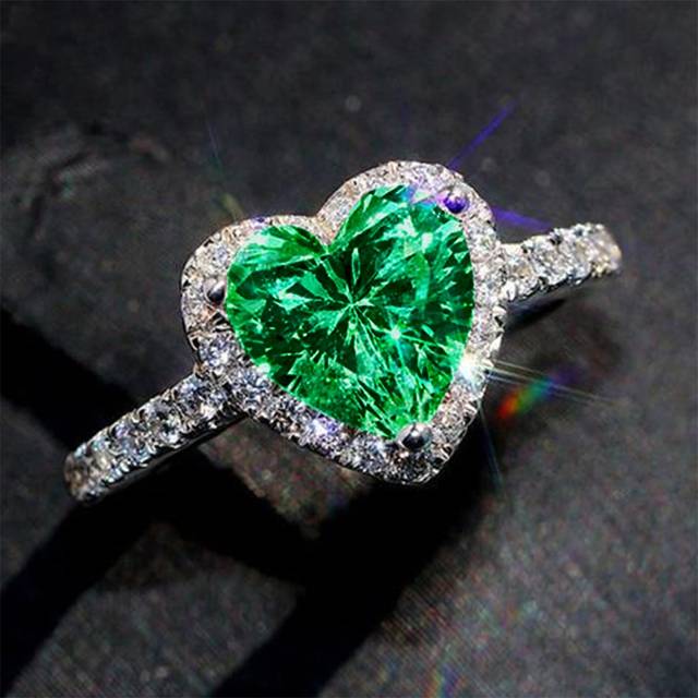 SHEIN 1 PC Romantic Green Heart Cubic Zirconia Ring For Women For Valentine&#39;s Day Gift Wedding Engagement Anniversary Party Jewelry Valentines,Mom,Mother,Mo