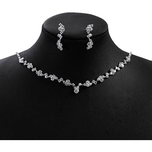 SHEIN 1set European And American Fashionable Elegant Rhinestone Necklace And Earrings Set, Bridal Jewelry Women Wedding Accessories