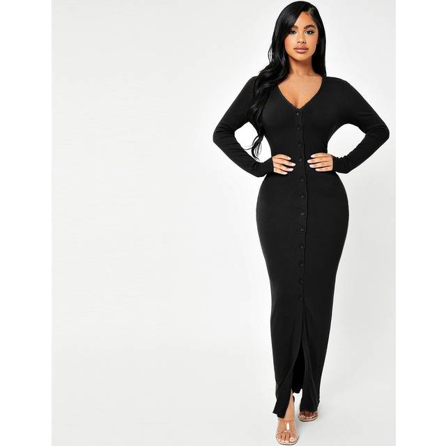 SHEIN Button Through Rib Knit Bodycon Dress