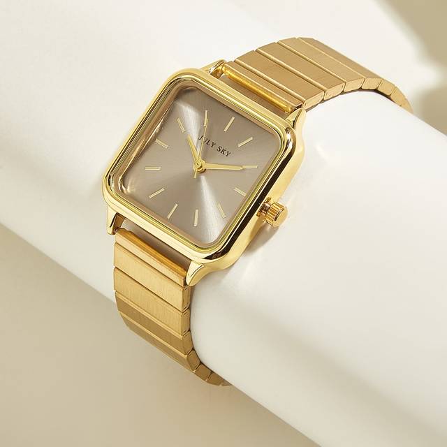 JULYSKY 1pc Women&#39;s Gold Elegant Stainless Steel Strap Quartz Watch, Simple Style & Great For Festival Present