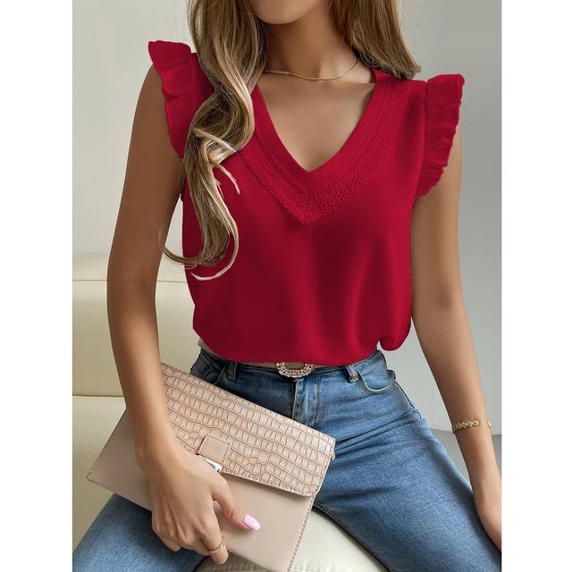 Rafferiza Guipure Lace Panel Ruffle Sleeve Blouse For New Year Clothes