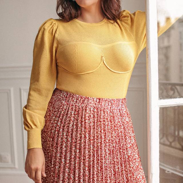 Rib-Knit Enkel Elegant Plus Size Tröja - Senapsgul (0XL,1XL,2XL,3XL,4XL,5XL)