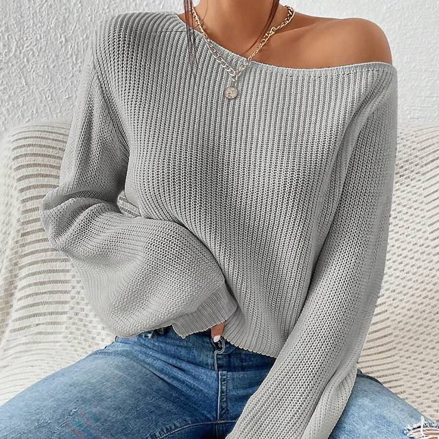 SHEIN Solid Ribbed Knit Asymmetrical Neck Jumper