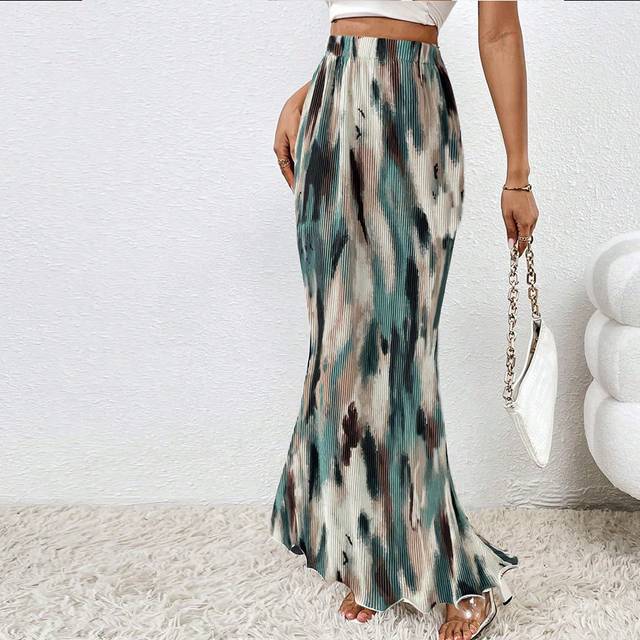 Celisse Tie Dye Lettuce Trim Maxi Mermaid Hem Skirt