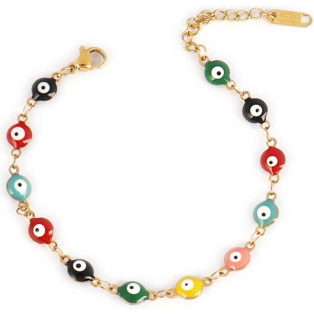 SHEIN Stainless Steel Enamel Turkish Evil Eye Bracelets For Women Colorful Evil Eye Charms Bracelet Female Jewelry Gift