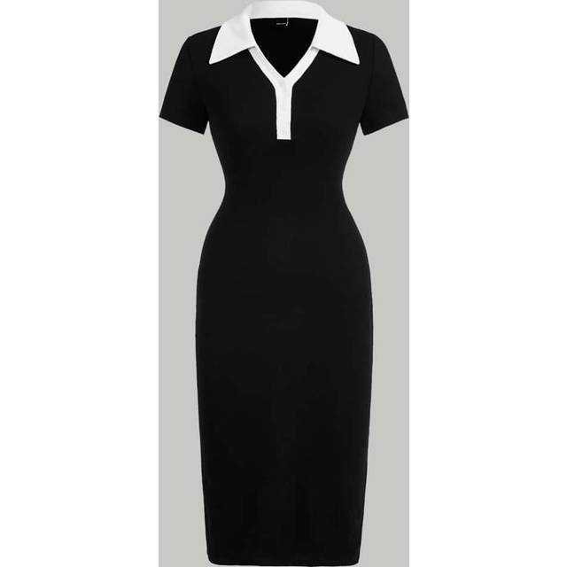 SHEIN Preppy Style Black And White Contrast Collar Button Front Dress