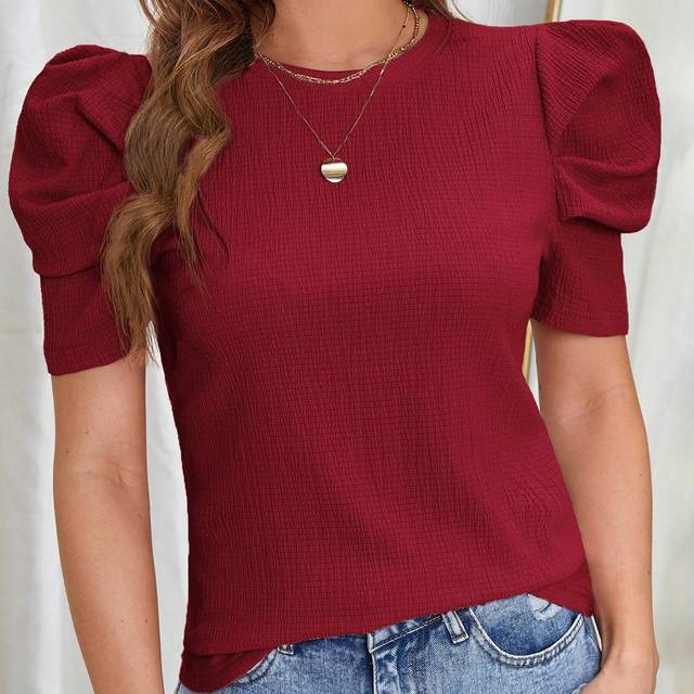 SHEIN Puff Sleeve Solid Tee