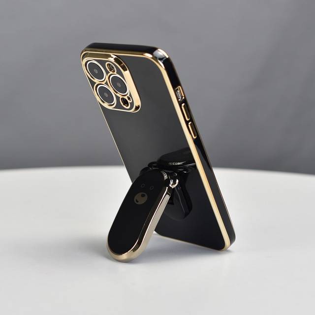 SHEIN Apple With Phone Charm Holder 1pc Electroplated Cute Bear Bracket Phone Case With Hidden Stand, Anti-Seismic & Ultra-Lightweight Protective Shell For