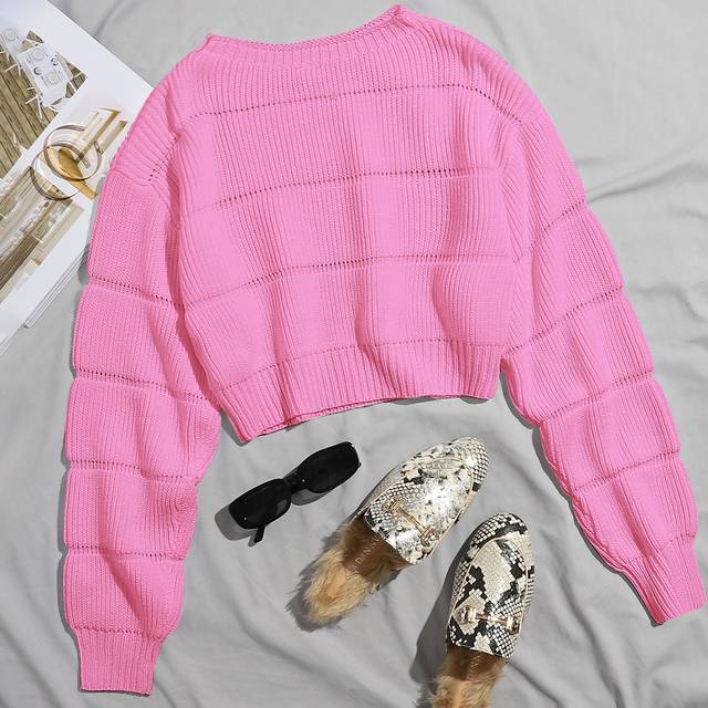 Flirla Ribbed Knit Solid Crop Jumper