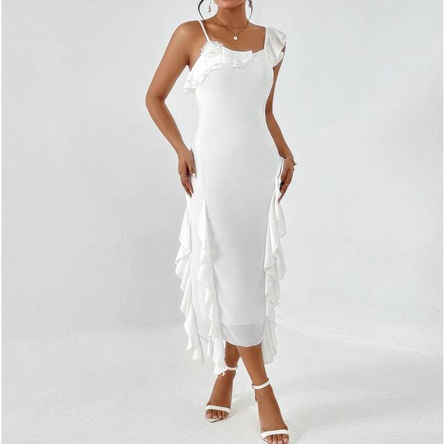 SHEIN Asymmetrical Neck Ruffle Trim Dress