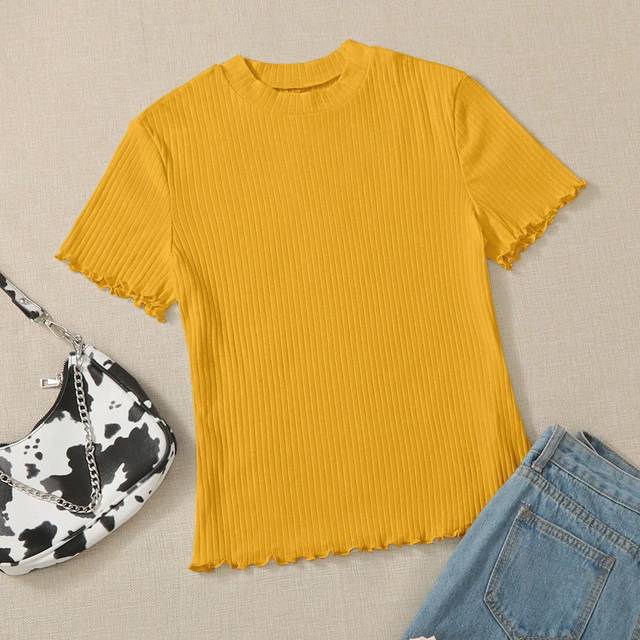 SHEIN Plus Lettuce Trim Ribbed Knit Tee