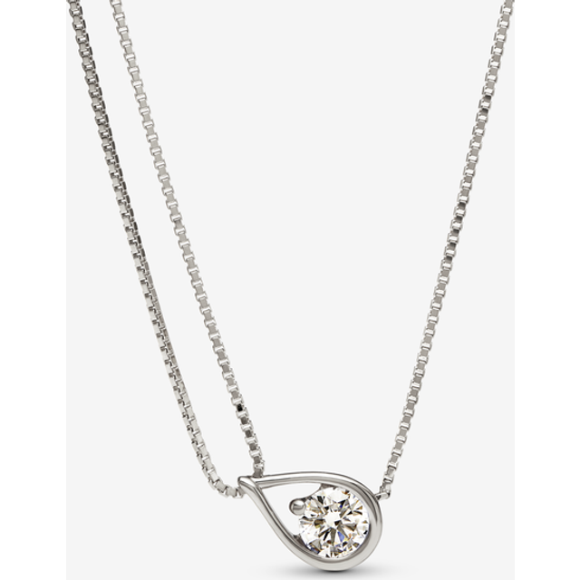 Pandora Infinite 14k White Gold Lab-grown Diamond Double Chain Collier Necklace - 14k white gold / Lab-grown diamond - Sz. 40 cm - Clear