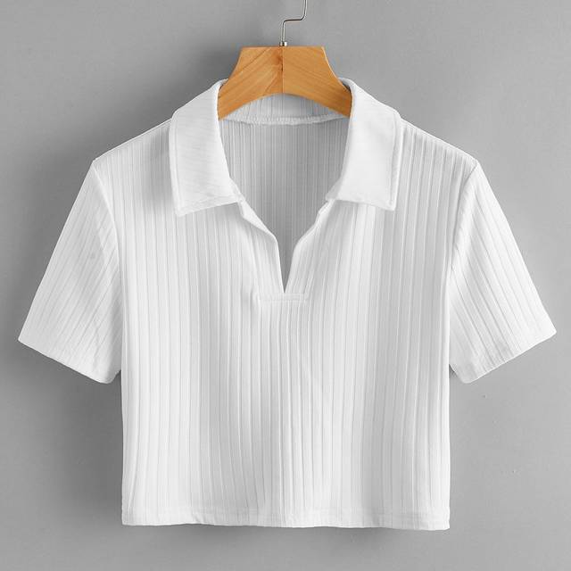 Flirla Plus Solid Crop Rib Knit Tee