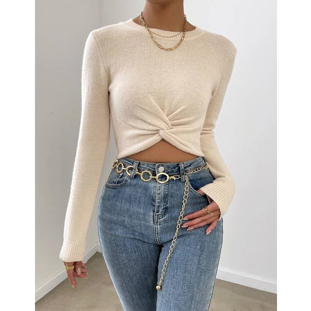 RosyDaze Twist Front Round Neck Crop Jumper