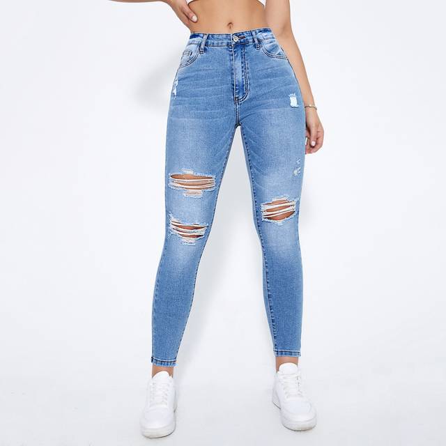 SHEIN Ripped Moustache Effect Skinny Jeans