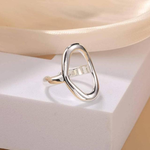 SHEIN 1pc Minimalist Geometric Design Stainless Steel & Titanium Steel Ring, Adjustable Open Ring Style Asymmetrical-Shaped Index Finger Ring