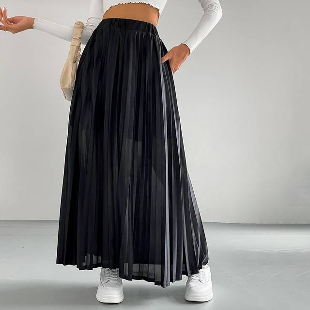 SHEIN Solid Elastic Waist Pleated Skirt