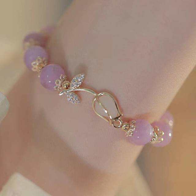 SHEIN Purple Crystal Tulip Bracelet For Women