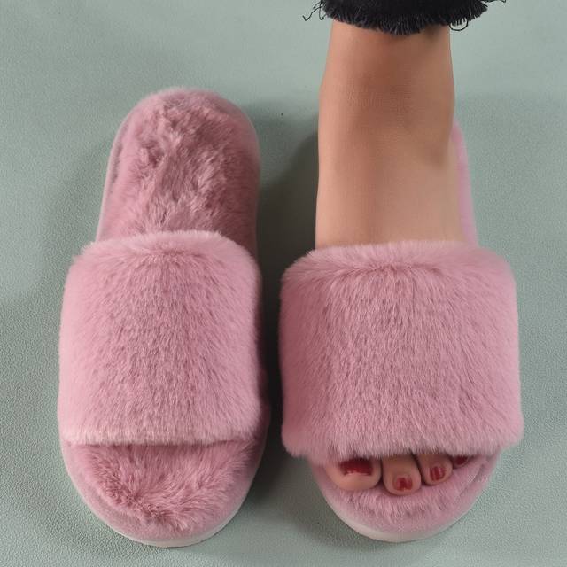 SHEIN Women&#39;s Pastel Pink College Solid Color Bedroom Slippers, Minimalist Fuzzy House Shoes