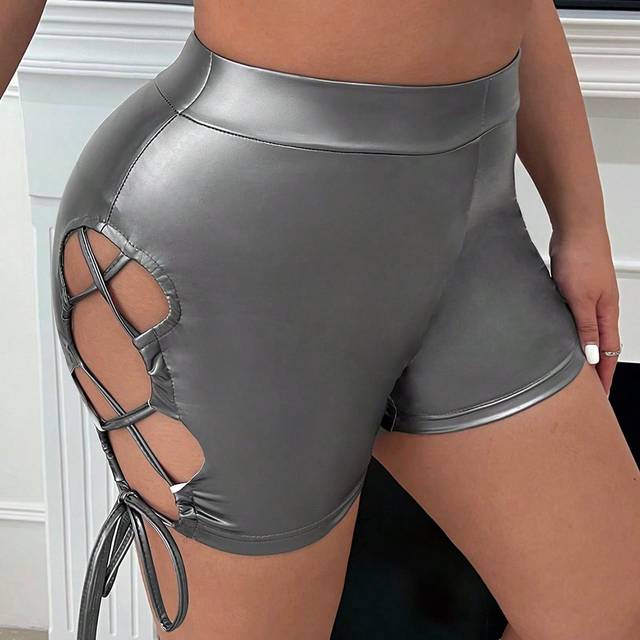 SHEIN Lace Up Side PU Leather Shorts