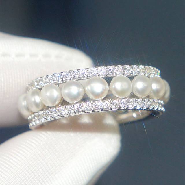 SHEIN 1 PC Fashion Cubic Zirconia & Faux Pearl Ring For Women For Wedding Jewelry Valentine&#39;s Day Gift Valentines,Mom,Mother,Mother&#39;s Day,Gift