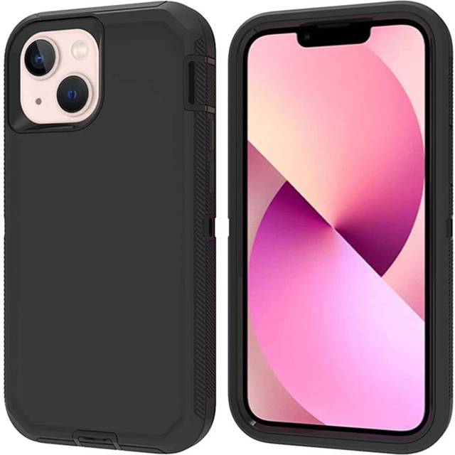 1 st svart och svart, kraftigt fallskydd, robust stötsäker hela kroppen, dammtätt robust skydd, 3-i-1 telefonfodral, kompatibel med iPhone Samsung-mot - svart+svart (Multi-size)