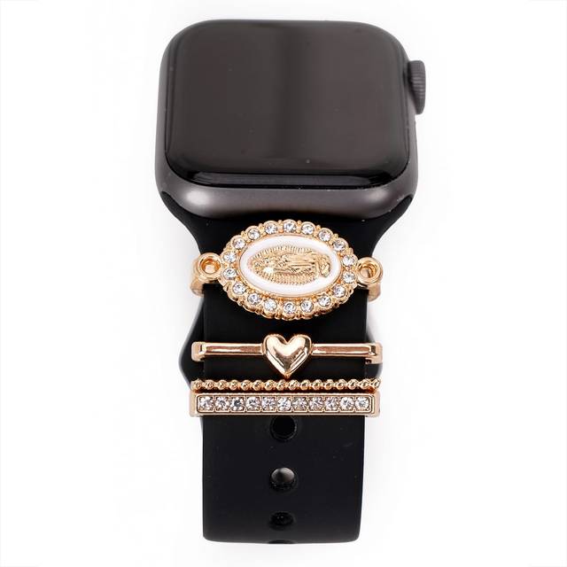 4 st/set strass vita jungfruliga Maria klockarmband berlock dekoration ring kompatibel med -armband tillbehör kompatibel med Galaxy-serien klockarmban - Vitt (En-Storlek)