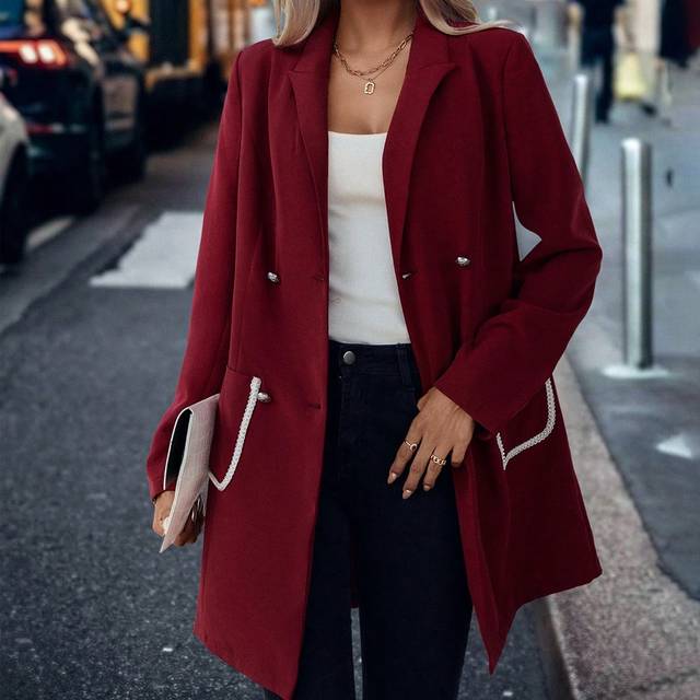 SHEIN Contrast Binding Double Breasted Dual Pocket Blazer