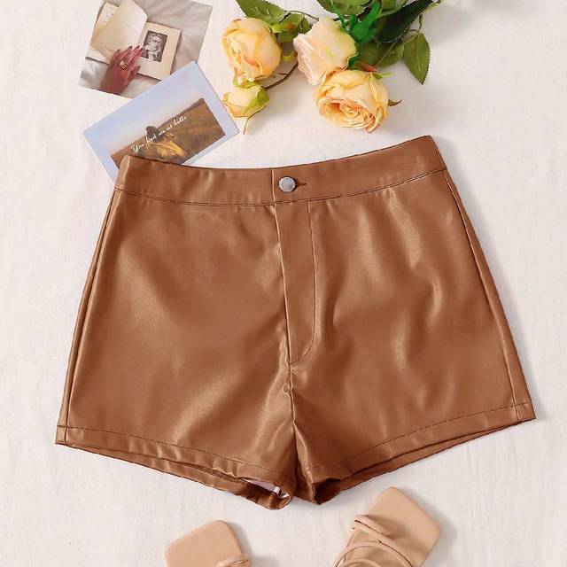 SHEIN Solid PU Leather Shorts