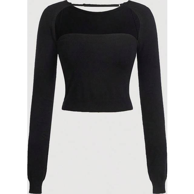 SHEIN Solid Cut Out Front Crop Sweater