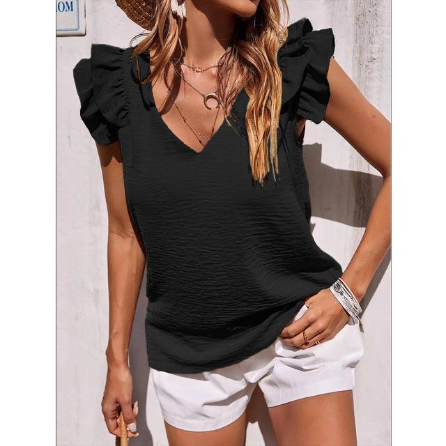 Breezaya V Neck Ruffle Trim Blouse