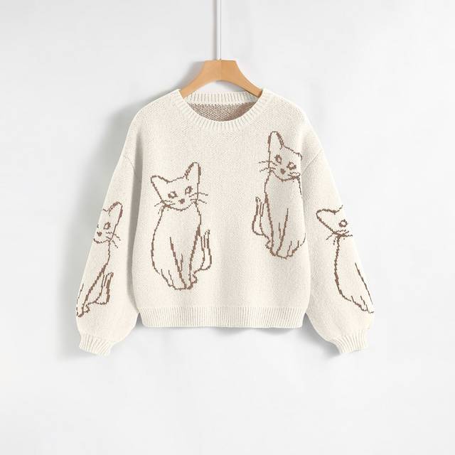 SHEIN Cat Pattern Drop Shoulder Jumper