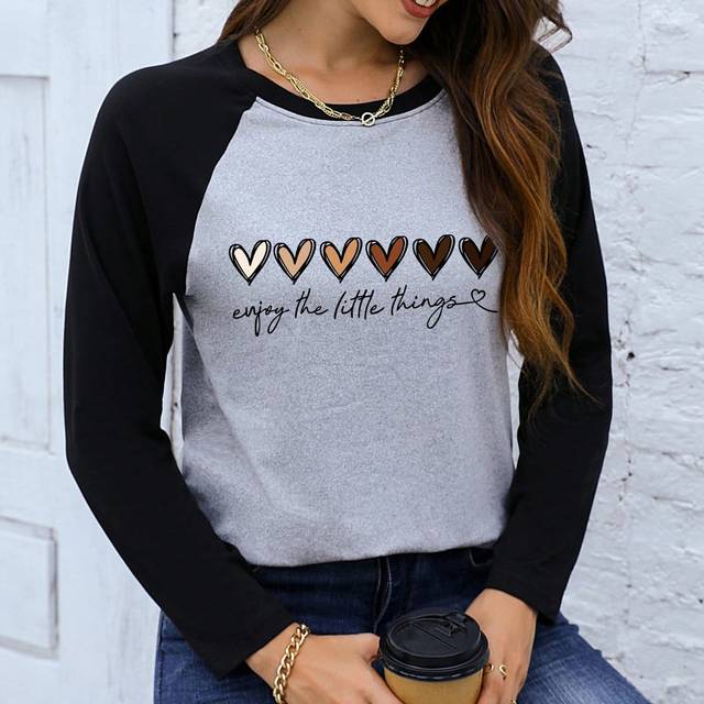 INAWLY Heart & Slogan Graphic Raglan Sleeve Tee Graphic Tees Women Tops
