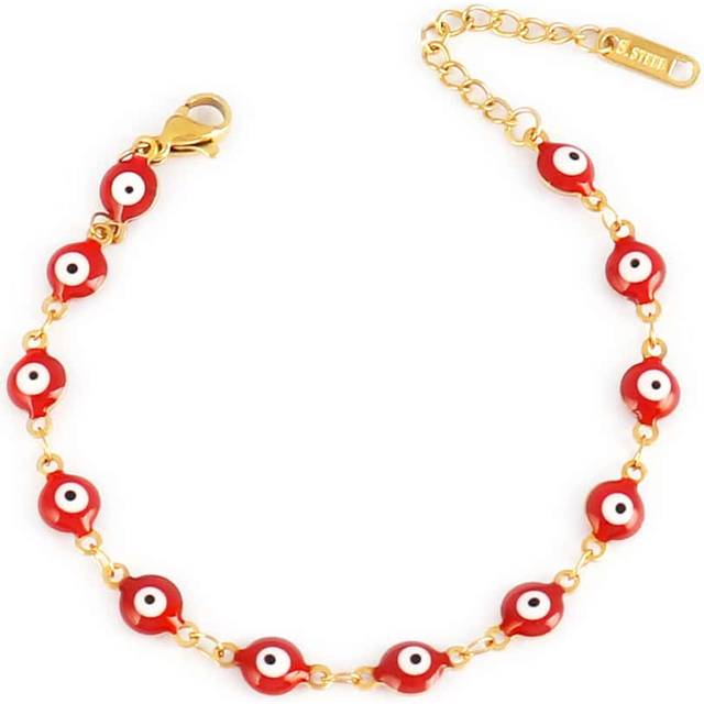 SHEIN Stainless Steel Enamel Turkish Evil Eye Bracelets For Women Colorful Evil Eye Charms Bracelet Female Jewelry Gift