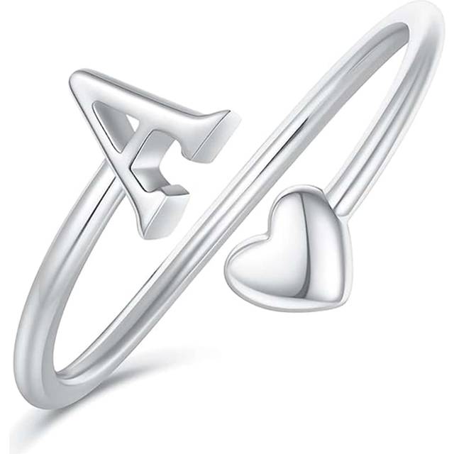 Vanel 1pc Minimalist Heart Shaped Open Letter Ring For Women, Fully Adjustable A-Z Letter Alphabet Rings Opening Design, Cute Letter Love Ring For Wedding J