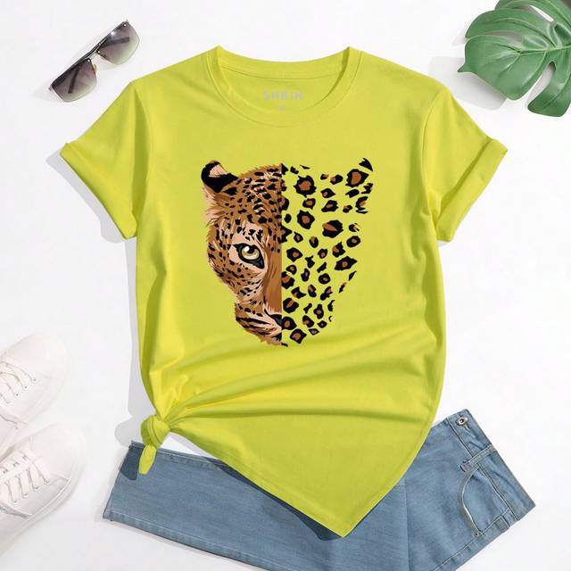 INAWLY Leopard Print Tee Graphic Cheetah Print Tees Women Tops