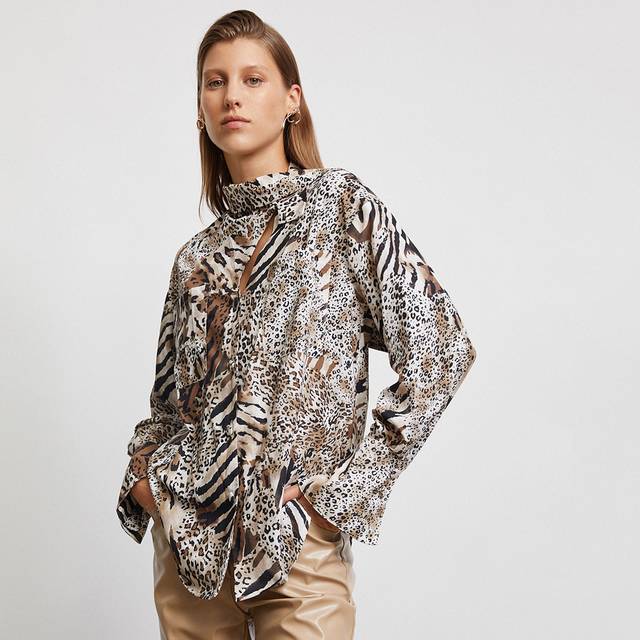 Ficka Leopard Elegant Blus - Multifärgad (L,M,S,XL,XS,XXL,XXS,XXXL)